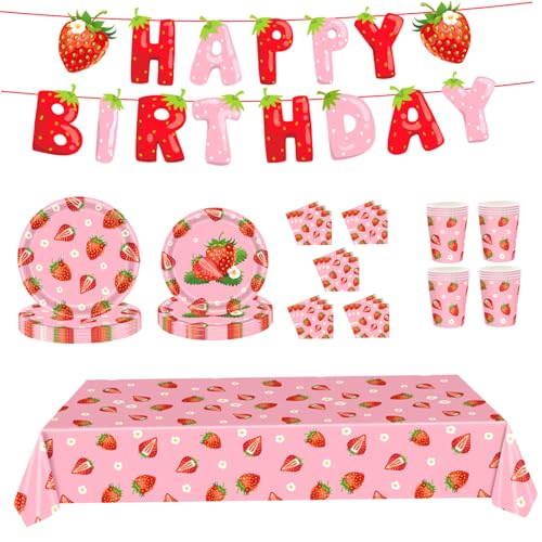 Erdbeerpartydekorationen, 70pcs/festgelegte Erdbeer -Babyparty -Dekorationen umfassen 54x108 Tischdecke, Tassen, Banner, 7 & 9 Zoll Teller und Servietten Erdbeerpartydekorationen, 70pcs/festgelegte Erdbeer -Babyparty -Dekorationen umfassen 54x108 Tischdecke, Tassen, Banner, 7 & 9 Zoll Teller und Servietten von Pfjsseey