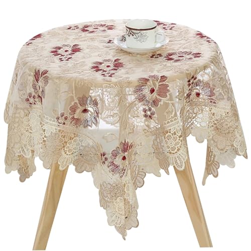 Spitzen-Tischdecke, 35x35 Pfingstrose bestickte Tischdecke mit Hohlkante, Vintage Double Color Spitzen-Tischdecke, 35x35 Pfingstrose bestickte Tischdecke mit Hohlkante, Vintage Double Color von Pfjsseey