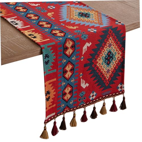 Tischläufer 13x157.5in Red Table Runner mit geometrischem Muster Polyester für Quasten dekorativ zum Essen, TV -Bank, Tee rot Tischläufer 13x157.5in Red Table Runner mit geometrischem Muster Polyester für Quasten dekorativ zum Essen, TV -Bank, Tee rot von Pfjsseey