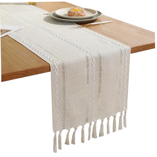 Tischläufer 90 Zoll lang, geflochtene gestreifte Esstischläufer mit Quasten, beige Läufer, Boho Runners für das Lesen von Leser Kommode 90 Zoll lang Tischläufer 90 Zoll lang, geflochtene gestreifte Esstischläufer mit Quasten, beige Läufer, Boho Runners für das Lesen von Leser Kommode 90 Zoll lang von Pfjsseey
