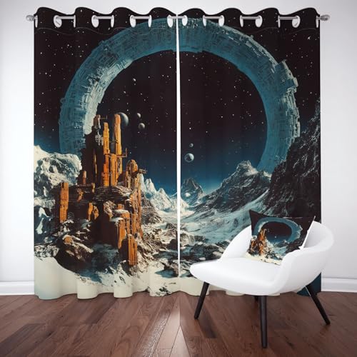 Blickdichte Vorhänge Universum Planet Weltraum Weltall Verdunklungsvorhänge mit Ösen Sternenhimmel Geheimnis Landschaft Thermovorhang Gardinen 160x70 cm 2er Set Wohnzimmer Schlafzimmer Kinderzimmer von Pggong