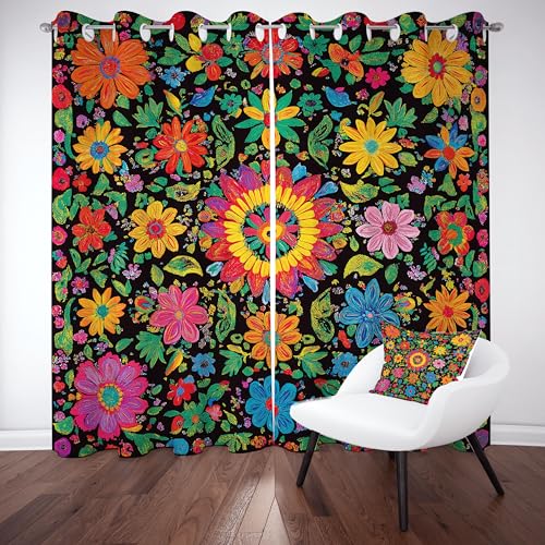 Blumenmuster Druck Ösenvorhang, Pastoral Pflanze Blumen Gardinen Thermovorhang, Vintage Floral Blatter Vorhang Verdunklungsvorhänge 2er Set für Kinderzimmer Schlafzimmer, H245 x B140 cm Blumenmuster Druck Ösenvorhang, Pastoral Pflanze Blumen Gardinen Thermovorhang, Vintage Floral Blatter Vorhang Verdunklungsvorhänge 2er Set für Kinderzimmer Schlafzimmer, H245 x B140 cm von Pggong