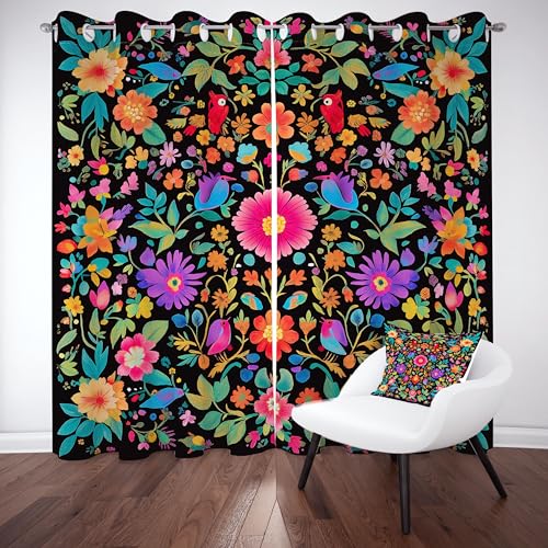 Blumenmuster Druck Ösenvorhang, Pastoral Pflanze Blumen Gardinen Thermovorhang, Vintage Floral Blatter Vorhang Verdunklungsvorhänge 2er Set für Kinderzimmer Schlafzimmer, H245 x B140 cm Blumenmuster Druck Ösenvorhang, Pastoral Pflanze Blumen Gardinen Thermovorhang, Vintage Floral Blatter Vorhang Verdunklungsvorhänge 2er Set für Kinderzimmer Schlafzimmer, H245 x B140 cm von Pggong