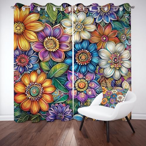 Bunte Chrysantheme Ösenvorhang, Blumenmuster Schachbrettmuster Gardinen Thermovorhang, Pastoral Floral Vorhang Verdunklungsvorhänge 2er Set für Kinderzimmer Schlafzimmer, H245 x B140 cm Bunte Chrysantheme Ösenvorhang, Blumenmuster Schachbrettmuster Gardinen Thermovorhang, Pastoral Floral Vorhang Verdunklungsvorhänge 2er Set für Kinderzimmer Schlafzimmer, H245 x B140 cm von Pggong