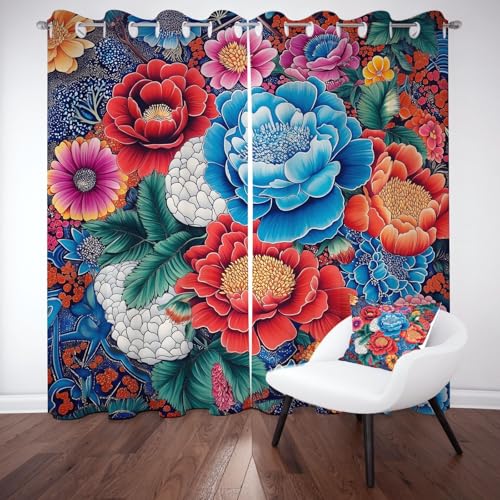 Bunte Chrysantheme Pfingstrose Ösenvorhang, Blumenmuster Floral Gardinen Thermovorhang, Pastoral Blumen Vorhang Verdunklungsvorhänge 2er Set für Kinderzimmer Schlafzimmer, H245 x B140 cm Bunte Chrysantheme Pfingstrose Ösenvorhang, Blumenmuster Floral Gardinen Thermovorhang, Pastoral Blumen Vorhang Verdunklungsvorhänge 2er Set für Kinderzimmer Schlafzimmer, H245 x B140 cm von Pggong