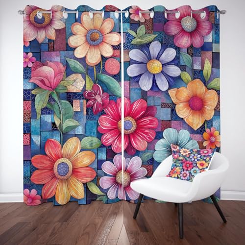 Mosaik Blumenmuster Ösenvorhang, Abstrakt Kunst Floral Gardinen Thermovorhang, Geometrisch Polygon Vorhang Verdunklungsvorhänge 2er Set für Kinderzimmer Schlafzimmer, H183 x B117 cm Mosaik Blumenmuster Ösenvorhang, Abstrakt Kunst Floral Gardinen Thermovorhang, Geometrisch Polygon Vorhang Verdunklungsvorhänge 2er Set für Kinderzimmer Schlafzimmer, H183 x B117 cm von Pggong