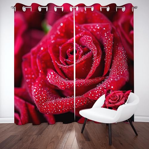 Pggong 3D Rose Blumen Wassertropfen Ösenvorhang, Blumenmuster Floral Gardinen Thermovorhang, Romantische Vorhang Verdunklungsvorhänge 2er Set für Kinderzimmer Schlafzimmer, H245 x B140 cm Pggong 3D Rose Blumen Wassertropfen Ösenvorhang, Blumenmuster Floral Gardinen Thermovorhang, Romantische Vorhang Verdunklungsvorhänge 2er Set für Kinderzimmer Schlafzimmer, H245 x B140 cm von Pggong