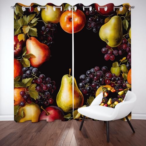 Pggong Apfel Birne Traube Muster Ösenvorhang, Realistische Frucht Gardinen Thermovorhang, Wildpflanze Blatter Vorhang Verdunklungsvorhänge 2er Set für Kinderzimmer Schlafzimmer, H183 x B117 cm Pggong Apfel Birne Traube Muster Ösenvorhang, Realistische Frucht Gardinen Thermovorhang, Wildpflanze Blatter Vorhang Verdunklungsvorhänge 2er Set für Kinderzimmer Schlafzimmer, H183 x B117 cm von Pggong