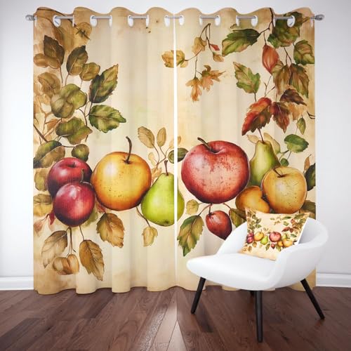 Pggong Apfel Poire Muster Ösenvorhang, Realistische Frucht Gardinen Thermovorhang, Wildpflanze Blatter Vorhang Verdunklungsvorhänge 2er Set für Kinderzimmer Schlafzimmer, H245 x B140 cm Pggong Apfel Poire Muster Ösenvorhang, Realistische Frucht Gardinen Thermovorhang, Wildpflanze Blatter Vorhang Verdunklungsvorhänge 2er Set für Kinderzimmer Schlafzimmer, H245 x B140 cm von Pggong