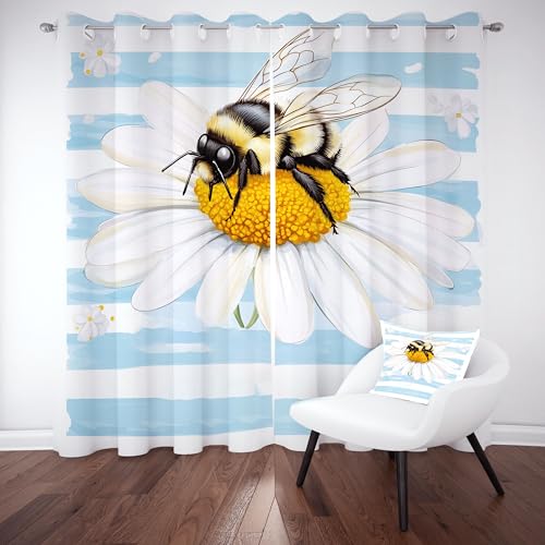 Pggong Biene Chrysantheme Ösenvorhang, Blumenmuster Streifen Gardinen Thermovorhang, Karikatur Floral Insekt Vorhang Verdunklungsvorhänge 2er Set für Kinderzimmer Schlafzimmer, H245 x B140 cm Pggong Biene Chrysantheme Ösenvorhang, Blumenmuster Streifen Gardinen Thermovorhang, Karikatur Floral Insekt Vorhang Verdunklungsvorhänge 2er Set für Kinderzimmer Schlafzimmer, H245 x B140 cm von Pggong