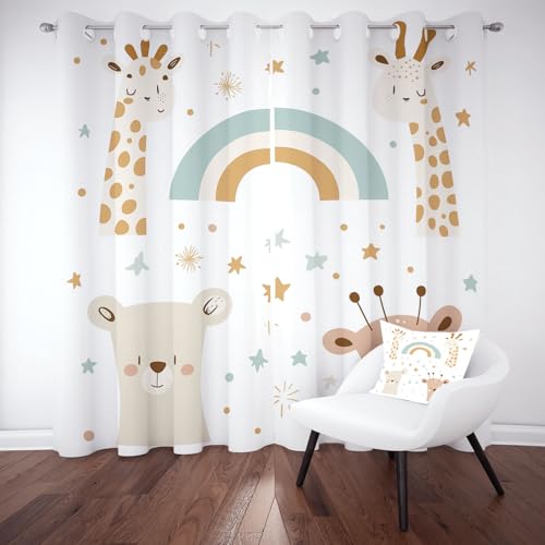 Pggong Blickdichte Vorhänge Niedlich Bär Giraffen Verdunklungsvorhänge mit Ösen Karikatur Tier Regenbogen Sterne Thermovorhang Gardinen 160x70 cm 2er Set Wohnzimmer Schlafzimmer Kinderzimmer Pggong Blickdichte Vorhänge Niedlich Bär Giraffen Verdunklungsvorhänge mit Ösen Karikatur Tier Regenbogen Sterne Thermovorhang Gardinen 160x70 cm 2er Set Wohnzimmer Schlafzimmer Kinderzimmer von Pggong