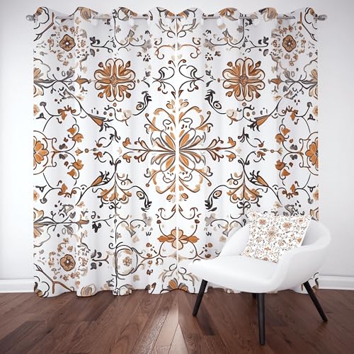 Pggong Blumenmuster Druck Ösenvorhang, Wildpflanze Floral Gardinen Thermovorhang, Retro Symmetrie Vorhang Verdunklungsvorhänge 2er Set für Kinderzimmer Schlafzimmer, H245 x B140 cm von Pggong