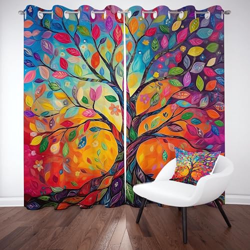 Pggong Fantasy Baum Muster Ösenvorhang, Bunte Aquarell Blatter Gardinen Thermovorhang, Märchen Dekor Vorhang Verdunklungsvorhänge 2er Set für Kinderzimmer Schlafzimmer, H245 x B140 cm Pggong Fantasy Baum Muster Ösenvorhang, Bunte Aquarell Blatter Gardinen Thermovorhang, Märchen Dekor Vorhang Verdunklungsvorhänge 2er Set für Kinderzimmer Schlafzimmer, H245 x B140 cm von Pggong