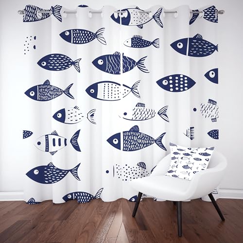 Pggong Fisch Muster Ösenvorhang, Kinder Mädchen Dekor Gardinen Thermovorhang, Karikatur Tiermuster Vorhang Verdunklungsvorhänge 2er Set für Kinderzimmer Schlafzimmer, H183 x B117 cm Pggong Fisch Muster Ösenvorhang, Kinder Mädchen Dekor Gardinen Thermovorhang, Karikatur Tiermuster Vorhang Verdunklungsvorhänge 2er Set für Kinderzimmer Schlafzimmer, H183 x B117 cm von Pggong