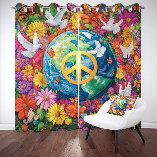Pggong Friedenszeichen Erde Ösenvorhang, Weiße Taube Schmetterling Gardinen Thermovorhang, Blumenmuster Floral Vorhang Verdunklungsvorhänge 2er Set für Kinderzimmer Schlafzimmer, H183 x B117 cm Pggong Friedenszeichen Erde Ösenvorhang, Weiße Taube Schmetterling Gardinen Thermovorhang, Blumenmuster Floral Vorhang Verdunklungsvorhänge 2er Set für Kinderzimmer Schlafzimmer, H183 x B117 cm von Pggong