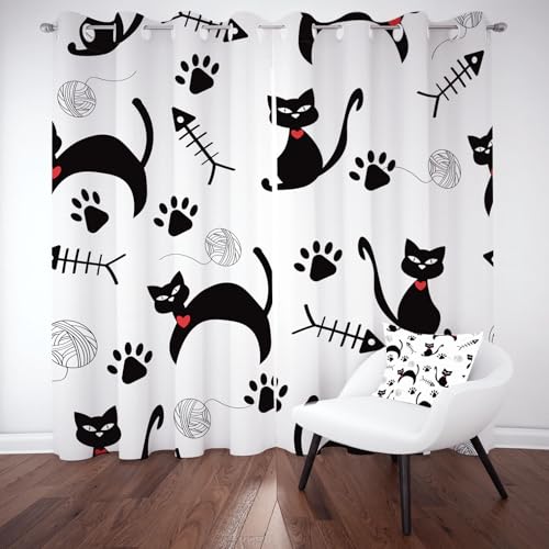 Pggong Gardinen 2er Set Niedlich Schwarz Katze Verdunkelungsvorhang Kinderzimmer Katzenmotiv Haustier Pfotenabdruck Thermo Vorhang Blickdichte Vorhänge mit Ösen 225x140 cm Schlafzimmer Wohnzimmer Pggong Gardinen 2er Set Niedlich Schwarz Katze Verdunkelungsvorhang Kinderzimmer Katzenmotiv Haustier Pfotenabdruck Thermo Vorhang Blickdichte Vorhänge mit Ösen 225x140 cm Schlafzimmer Wohnzimmer von Pggong