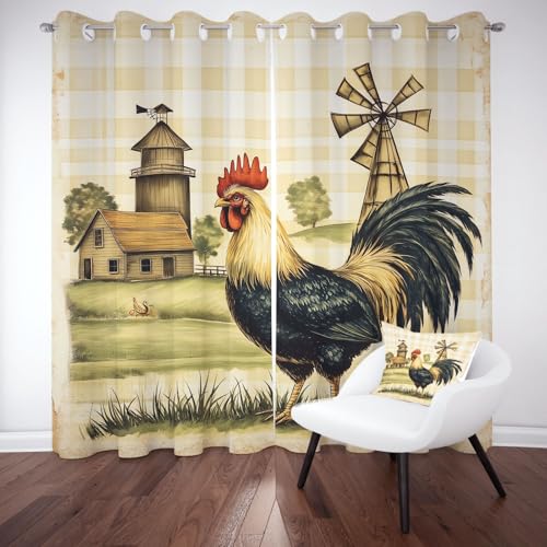 Pggong Hahn Hühnerliebhaber Ösenvorhang, Gitter Windmühle Landhausstil Gardinen Thermovorhang, Bauernhof Tier Vorhang Verdunklungsvorhänge 2er Set für Kinderzimmer Schlafzimmer, H183 x B117 cm Pggong Hahn Hühnerliebhaber Ösenvorhang, Gitter Windmühle Landhausstil Gardinen Thermovorhang, Bauernhof Tier Vorhang Verdunklungsvorhänge 2er Set für Kinderzimmer Schlafzimmer, H183 x B117 cm von Pggong