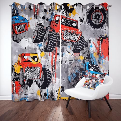 Pggong LKW Truck Monster Ösenvorhang, Graffiti Grunge Gardinen Thermovorhang, Karikatur Raumdekor Vorhang Verdunklungsvorhänge 2er Set für Kinderzimmer Schlafzimmer, H245 x B140 cm Pggong LKW Truck Monster Ösenvorhang, Graffiti Grunge Gardinen Thermovorhang, Karikatur Raumdekor Vorhang Verdunklungsvorhänge 2er Set für Kinderzimmer Schlafzimmer, H245 x B140 cm von Pggong