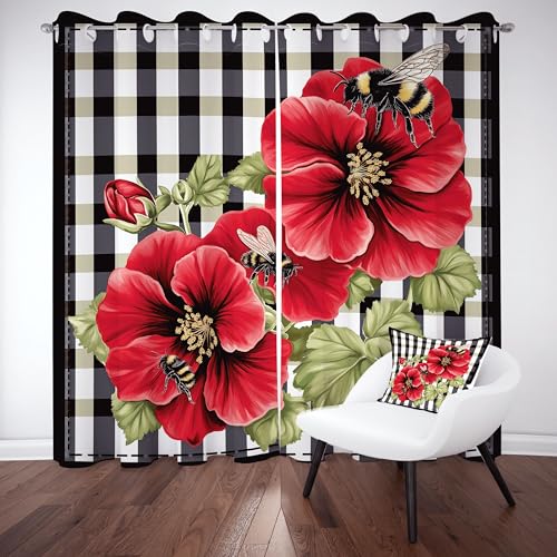 Pggong Mohn Biene Karomuster Ösenvorhang, Blumenmuster Insekt Gardinen Thermovorhang, Wildpflanze Wildtier Vorhang Verdunklungsvorhänge 2er Set für Kinderzimmer Schlafzimmer, H183 x B117 cm Pggong Mohn Biene Karomuster Ösenvorhang, Blumenmuster Insekt Gardinen Thermovorhang, Wildpflanze Wildtier Vorhang Verdunklungsvorhänge 2er Set für Kinderzimmer Schlafzimmer, H183 x B117 cm von Pggong