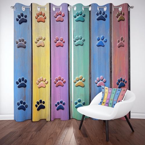 Pggong Pfotenabdrücke Druck Ösenvorhang, Karikatur Tiermuster Gardinen Thermovorhang, Bunte Holzmaserung Vorhang Verdunklungsvorhänge 2er Set für Kinderzimmer Schlafzimmer, H183 x B117 cm Pggong Pfotenabdrücke Druck Ösenvorhang, Karikatur Tiermuster Gardinen Thermovorhang, Bunte Holzmaserung Vorhang Verdunklungsvorhänge 2er Set für Kinderzimmer Schlafzimmer, H183 x B117 cm von Pggong