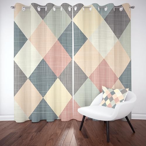Pggong Raute Gitter Muster Ösenvorhang, Bunte Geometrisch Druck Gardinen Thermovorhang, Linie Minimalismus Vorhang Verdunklungsvorhänge 2er Set für Kinderzimmer Schlafzimmer, H183 x B117 cm Pggong Raute Gitter Muster Ösenvorhang, Bunte Geometrisch Druck Gardinen Thermovorhang, Linie Minimalismus Vorhang Verdunklungsvorhänge 2er Set für Kinderzimmer Schlafzimmer, H183 x B117 cm von Pggong
