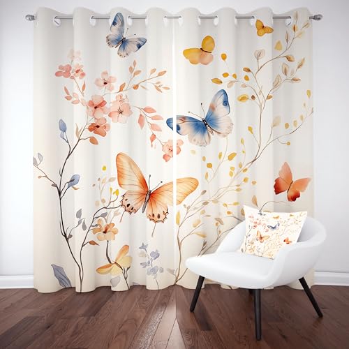 Pggong Schmetterling Blumen Ösenvorhang, Blumenmuster Insekt Gardinen Thermovorhang, Floral Blumenzweige Vorhang Verdunklungsvorhänge 2er Set für Kinderzimmer Schlafzimmer, H245 x B140 cm Pggong Schmetterling Blumen Ösenvorhang, Blumenmuster Insekt Gardinen Thermovorhang, Floral Blumenzweige Vorhang Verdunklungsvorhänge 2er Set für Kinderzimmer Schlafzimmer, H245 x B140 cm von Pggong