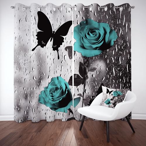 Pggong Schmetterling Rose Blumen Ösenvorhang, Blumenmuster Insekt Gardinen Thermovorhang, Wassertropfen Floral Vorhang Verdunklungsvorhänge 2er Set für Kinderzimmer Schlafzimmer, H245 x B140 cm Pggong Schmetterling Rose Blumen Ösenvorhang, Blumenmuster Insekt Gardinen Thermovorhang, Wassertropfen Floral Vorhang Verdunklungsvorhänge 2er Set für Kinderzimmer Schlafzimmer, H245 x B140 cm von Pggong