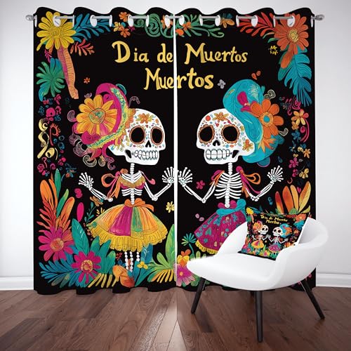 Pggong Zuckerschädel Totenkopf Blumen Ösenvorhang, Schädel Skeleton Gardinen Thermovorhang, Tag der Toten Skull Vorhang Verdunklungsvorhänge 2er Set für Kinderzimmer Schlafzimmer, H183 x B117 cm Pggong Zuckerschädel Totenkopf Blumen Ösenvorhang, Schädel Skeleton Gardinen Thermovorhang, Tag der Toten Skull Vorhang Verdunklungsvorhänge 2er Set für Kinderzimmer Schlafzimmer, H183 x B117 cm von Pggong