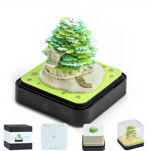 3D Kalender Abreißaufkleber 2025,DIY Weihnachtsbaum geformt Notizblock,2025 abreißbaren Kalender Haftnotizen graviert praktische Aufkleber Handwerk Geschenk,Home Office Desk Dekoration(Grün) von Pgtc