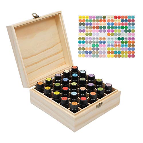 PhantomSky 25 Löcher Tragbar Holz Aromatherapie Geschenk-Box Ätherische Öle Flaschen Box Aufbewahrung Koffer Box - Geeignet für Nagellack, Duftöle, Ätherisches Öl, Stain und Lippenstift von PhantomSky