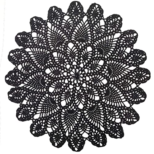 Phantomon 50,8 cm Spitzendeckchen, Tischsets, handgefertigt, Häkeltuch, runde Untersetzer, gestrickte Deckchen für Tische, Sofabezug, 100% Baumwolle (schwarz) von Phantomon