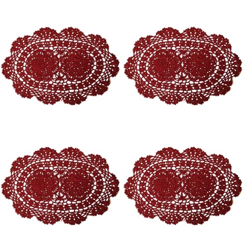 Phantomon Spitzendeckchen, handgefertigt, gehäkelt, Baumwolldeckchen, Stoffspitze, ovale Form, 25,4 x 35,6 cm, Burgunderrot, 4 Stück Phantomon Spitzendeckchen, handgefertigt, gehäkelt, Baumwolldeckchen, Stoffspitze, ovale Form, 25,4 x 35,6 cm, Burgunderrot, 4 Stück von Phantomon