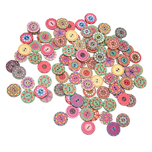 100pcs Holzknöpfe Retro Blumenmuster 25 Mm, Dekorative DIY -Nähknöpfe für Kleidung und Stoffe, Ideal für Schulhandwerksprojekte von Phefop