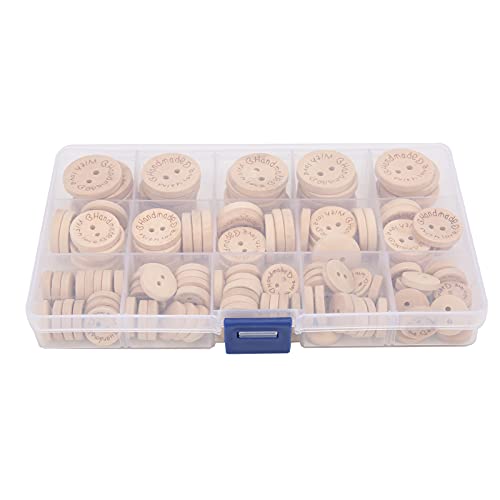 140pcs Hölzerne Nähknöpfe, 3 Verschiedene Größen Buchstaben Muster Craft -Knöpfe mit Aufbewahrungsbox für Kleidung, Accessoires, Hochzeiten, Schals von Phefop