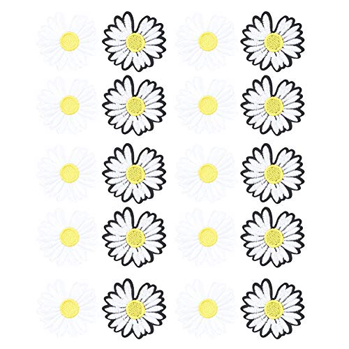 20 Stück Gänseblümchen für Kleidung, zum Aufbügeln auf bestickte Applikationen, zum Aufnähen, für Dekoration, Basteln, Schwarz, 10 Stück, weiß, 10 Stück, geeignet für Schals (Mischung schwarz und 20 Stück Gänseblümchen für Kleidung, zum Aufbügeln auf bestickte Applikationen, zum Aufnähen, für Dekoration, Basteln, Schwarz, 10 Stück, weiß, 10 Stück, geeignet für Schals (Mischung schwarz und von Phefop