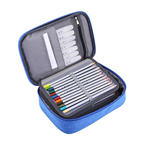 Art Bleistiftkoffer, 72 Slots Stoff Bleistift Organizer, Große Kapazitäts -Reißverschlussbeutel mit Griffgurt für, Studenten und Künstler (BLUE) von Phefop