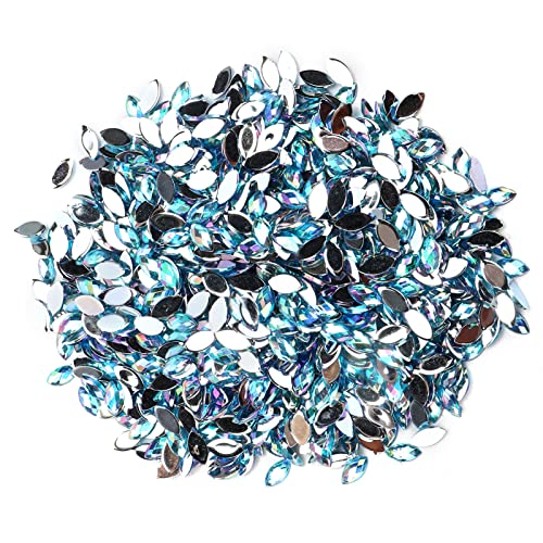 Phefop 1000 PCS Glaskristalle Strauchsteine, DIY Horse Eye -förmige Schicke Flachback, Perlen mit Glas Strasssteinen für Kunsthandwerk Party, Hochzeitsdekoration Geschenke (06 Seeblau AB) von Phefop