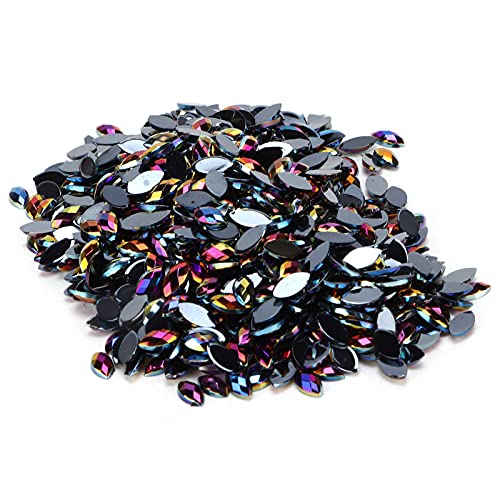 Phefop 1000 PCS Glaskristalle Strauchsteine, DIY Horse Eye -förmige Schicke Flachback, Perlen mit Glas Strasssteinen für Kunsthandwerk Party, Hochzeitsdekoration Geschenke (09 schwarz AB) von Phefop