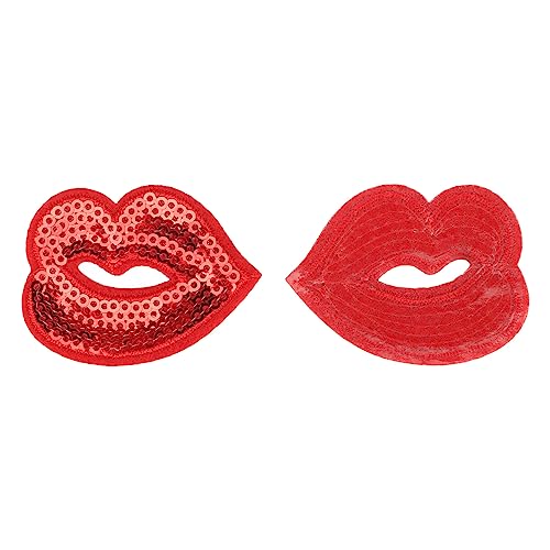 Phefop 20pcs Lippenformflecken Rot, Eisen auf Patch -Selbstklebstoffstickerei, DIY -Kleidung Dekor Polyestermaterial, 4 X 5,2 Cm von Phefop