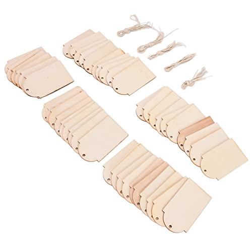 Phefop 50pcs Natürliche Holzstücke Unvollendete Handwerksvorräte mit Hanfseil, Ideal für DIY -Handwerk und Künstlerkreationen, Geeignet für die Hochzeitsplanung von Phefop