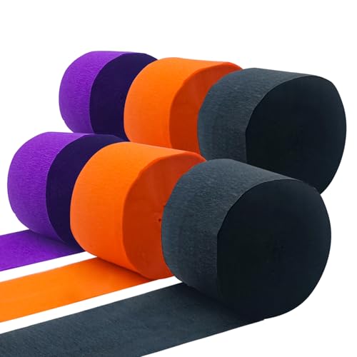 PheiLa Krepppapier-Luftschlangen, 6 Rollen, 150 m, Krepppapier, Halloween-Dekorationen, Orange, Schwarz, Lila, Partyzubehör für DIY-Geschenkverpackungen, Geburtstag, Urlaub, Party-Dekoration, 4,5 cm x von PheiLa