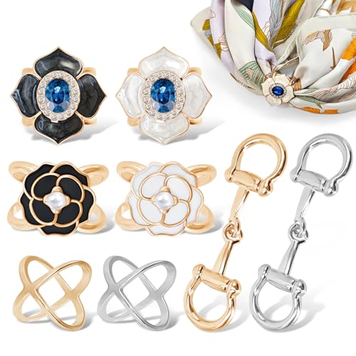 Philbinden 8 Sets Schalring, elegante Horsebit-Schnallen, Metall-Clips für Damen, Schals, T-Shirts, Krawatten, Clips, perfekt für Seidenschals, Schals und Mode-Accessoires von Philbinden