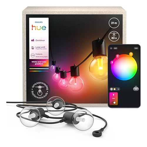 Philips Hue Festavia Globe Außenlichterkette, White and Color Ambiance, 21 M, 30 Lampenkugeln, dimmbar, Steuerung per Hue App, funktioniert mit Alexa, Google Assistant und Apple Home Philips Hue Festavia Globe Außenlichterkette, White and Color Ambiance, 21 M, 30 Lampenkugeln, dimmbar, Steuerung per Hue App, funktioniert mit Alexa, Google Assistant und Apple Home von Philips Hue