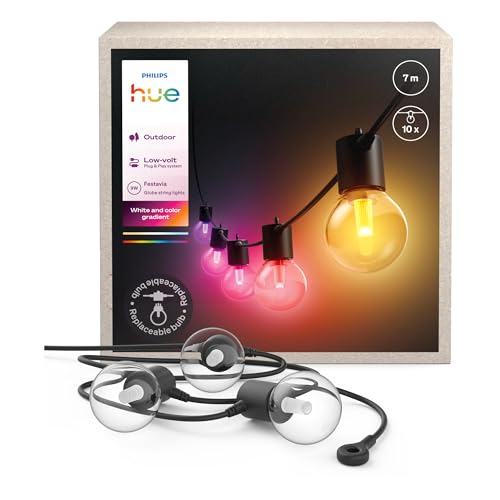 Philips Hue Festavia Globe Außenlichterkette, White and Color Ambiance, 7 M, 10 Lampenkugeln, dimmbar, Steuerung per Hue App, funktioniert mit Alexa, Google Assistant und Apple Home Philips Hue Festavia Globe Außenlichterkette, White and Color Ambiance, 7 M, 10 Lampenkugeln, dimmbar, Steuerung per Hue App, funktioniert mit Alexa, Google Assistant und Apple Home von Philips Hue