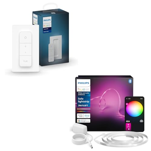 Philips Hue Indoor 3m Smart LED Solo Lightstrip Basis-Set, 1er-Pack Dimmschalter Steuerung mit der Hue App, Funktioniert mit Alexa, Google Assistant und Apple HomeKit von Philips Hue