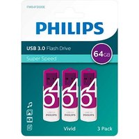 PHILIPS USB-Stick Vivid 3.0 lila, weiß 64 GB, 3 St. von Philips