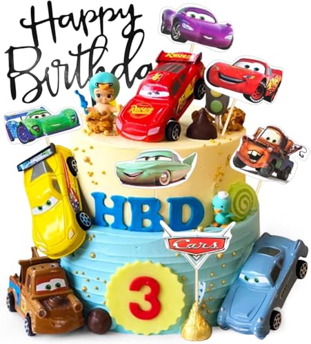 Cars Torten Deko, 17 Stücke Auto cake topper Kinder, Happy Birthday Kuchendeko, Cake Decoration Kindergeburtstag, Tortenaufleger Cars, Kuchendeko Geburtstagsdeko fur Junge von Philoctes