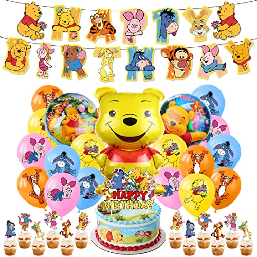 Geburtstag Luftballons Bär, Geburtstag Luftballons Kinder, 33 Stück Bär Geburtstage Luftballons Kit, 16 Gelb Orange Rosa Blau Latex Ballons, Große Größe Folienballons Bär, 13 Cake Topper von Philoctes
