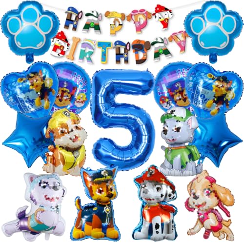 Geburtstag Luftballons Hund, 16 Stück Folienballons Tier Hund Kit, XXL Zahl 5 Ballon Blau, 6 Geformte Folienballons Hund, 2 Hundepfote Folienballons, 2 Pentagramm Ballon fur Theme Party Supplies Geburtstag Luftballons Hund, 16 Stück Folienballons Tier Hund Kit, XXL Zahl 5 Ballon Blau, 6 Geformte Folienballons Hund, 2 Hundepfote Folienballons, 2 Pentagramm Ballon fur Theme Party Supplies von Philoctes