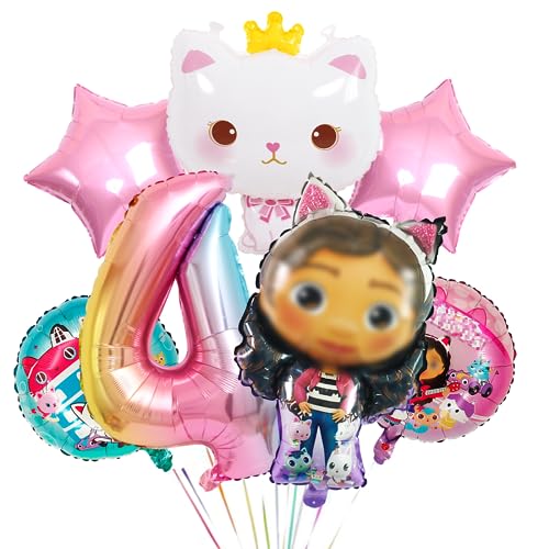 Geburtstag Luftballons Mädchen,Folienballon Rosa 4 Jahre Mädchen,Luftballon Katze Party Dekoration,Geburtstagsdeko Mädchen 4 Jahr von Philoctes